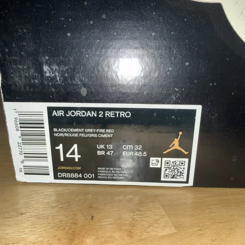 Air Jordan 2 Retro Black Cement Size 14 DR8884-001 Worn Across The Hall